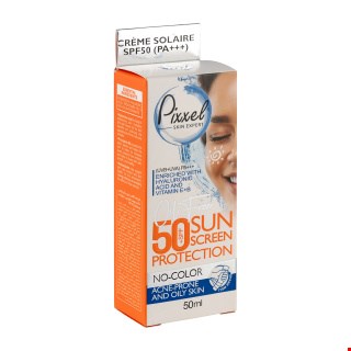 کرم ضدآفتاب بی رنگ پیکسل spf50 مناسب پوست چرب و جوش دار